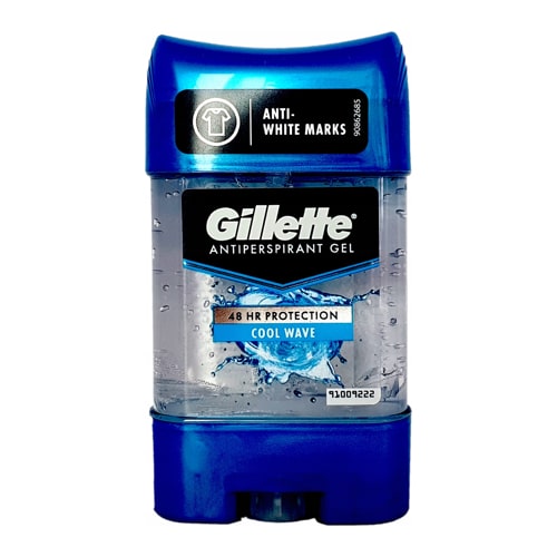 Gillette antiperspirant gel with blue cap and clear body on a white background