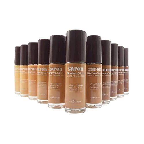 Row of Baron BrownSkin foundation bottles on a white background