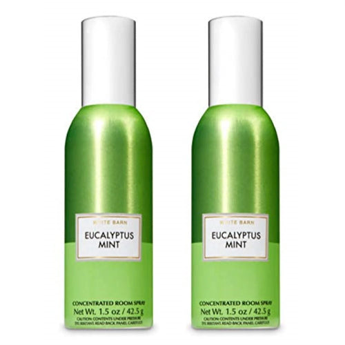 Two bottles of Bath & Body Works Eucalyptus Mint concentrated room spray on a white background
