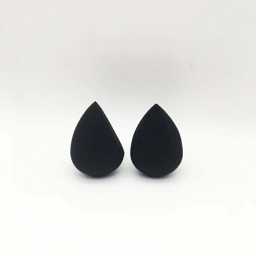 Black teardrop-shaped earrings on a white background