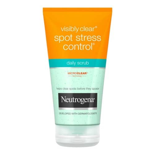 Neutrogena Visibly Clear Spot Stress Control daily scrub on a white background